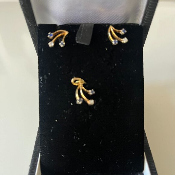 14 K CARAT GOLD SET - EARRINGS AND PENDANT - DIAMONDS AND SAPPHIRES - WITH CERTI - Picture 3 of 4